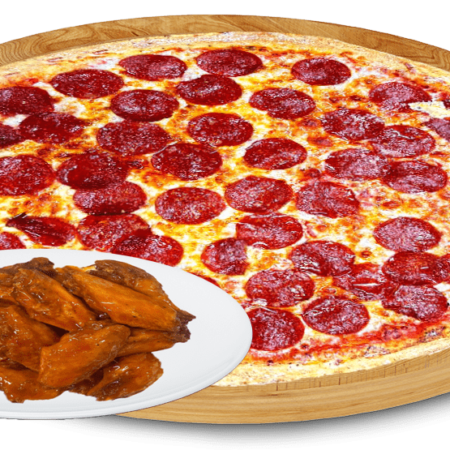 1 topping pizza and party wings