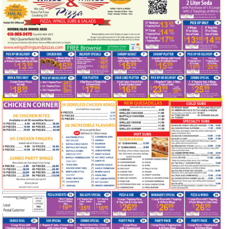wings n things and pizza menu severn