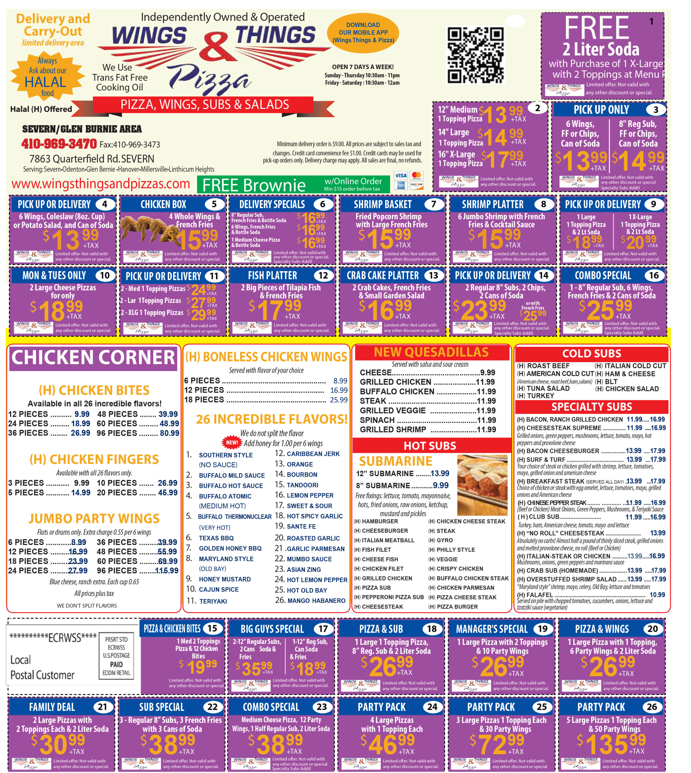 wings n things and pizza menu severn